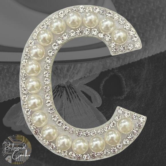 Letter C White Faux Pearl Iron On Patch - Picture 1 of 2